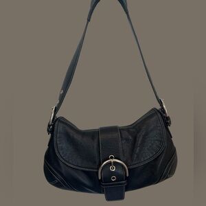 Y2K Coach Soho Black Signature Leather Buckle Flap Bag